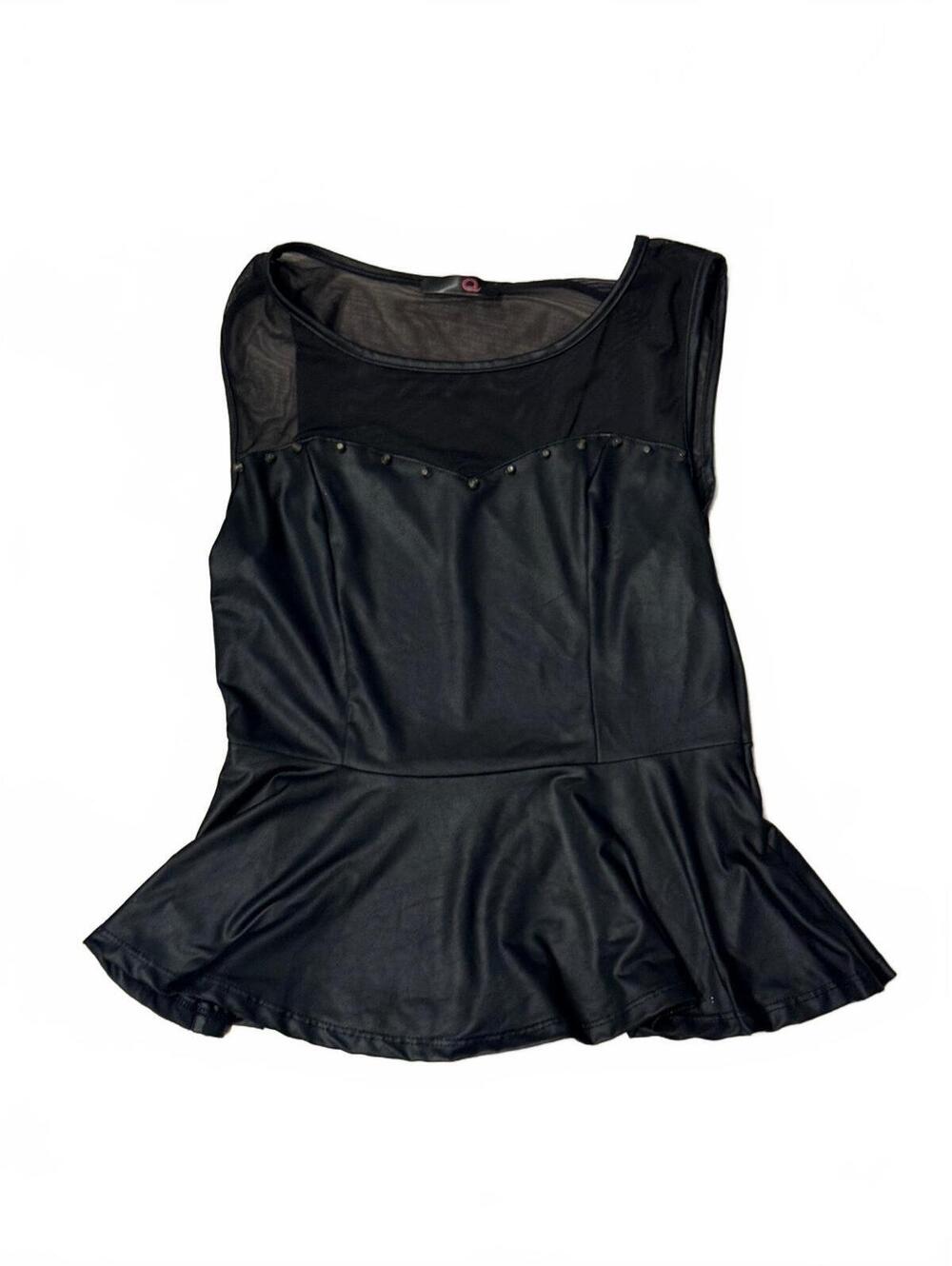 Y2K Black Sleeveless Peplum Top with Mesh